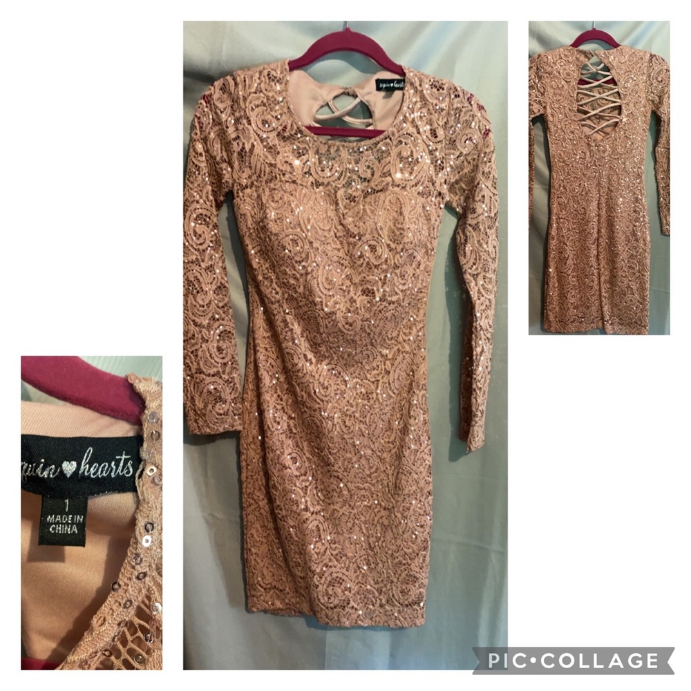 PINK SEQUIN - lace cross back dress